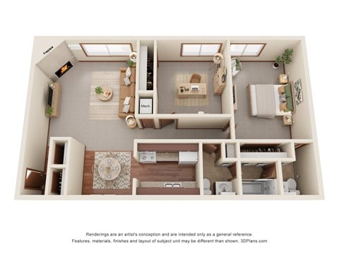 Floor plan for 2 beds, 1.5 baths, 1000 sqft